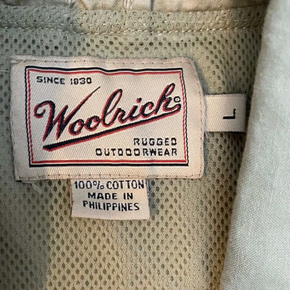 Woolrich Men Khaki Cotton Fishing Utility Vest Multi Pocket Large Rugged Outdoor - Picture 2 of 7